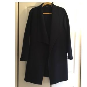 Elie Tahari  Navy Double Virgin Wool Flannel Shawl Collared Coat Sz L. NWOT.